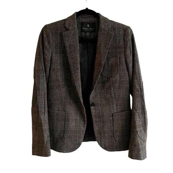 SCOTCH & SODA Maison Scotch Wool Blazer Leather Elbow Patches Black Grey XS - Picture 1 of 11